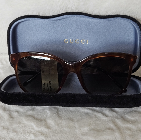 GUCCI Brown Tortoise Havana Green Gradient Lens Square Sunglasses Bamboo GG NWT - Picture 13 of 14